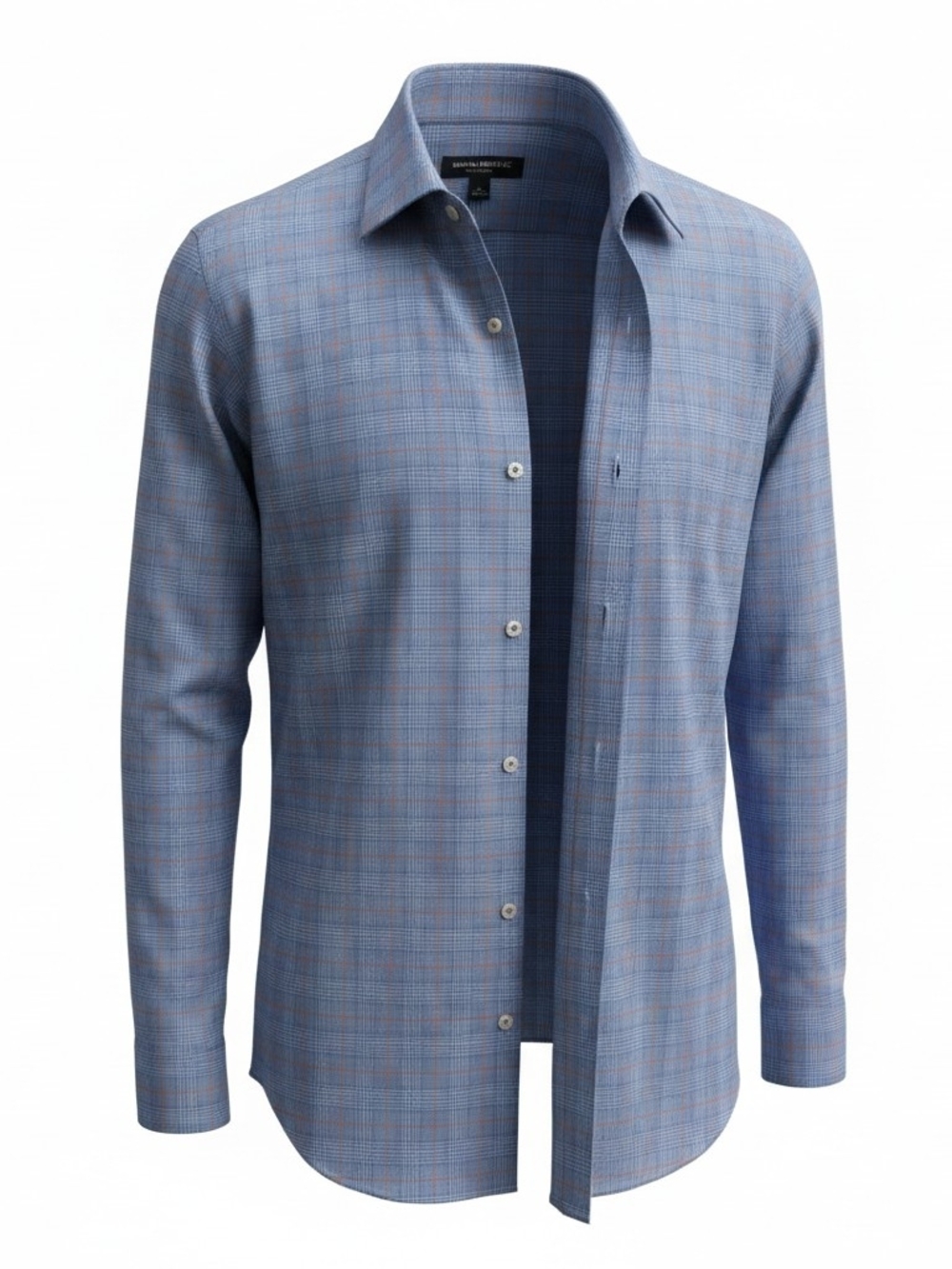 Banana Republic Camden Fit Light Blue Plaid Dress Shirt with Orange Windowpane